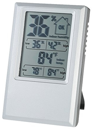 Kavolet Digital Termometer Hygrometer med Bakgrundsbelysning Maximalt Lägsta Värde Komfortnivå Display 20-95% RH Bordsbord Inomhustemperaturmätare Silver+Svart 4,13x2,56x0,59in