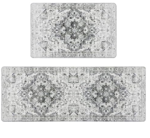 Alfombra Cocina 50X80Cm Gris Blanca Alfombra Vinilica Cocina Cuero,Modernas Lavable Antideslizante Anti Fatiga para Pasillo, Comedor,Hogar Alfombrilla Cocina