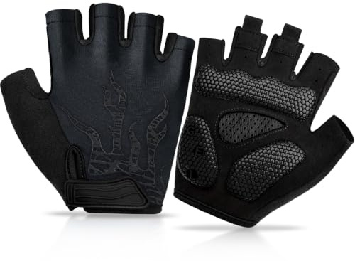 BTNEEU Gants Cyclisme Demi-Doigts Gants Velo Gel Anti-Choc Anti-Dérapage, Respirant Gant Demi Doigt Mitaines Velo Homme, Gants VTT Gel Été de Fitness Sport Escalade pour Homme et Femme (Noir, L)