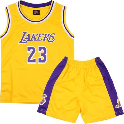 Basketball Trikot Kinder 2 Stücke,Basketball Kinder Trikot,Basketball Kinder Trikot and Shorts,Sleeveless Basketball Trikot,Mode Trikot Basketball Kinder,Basketball Trikot Set für 4-5 Kinder,Gelb
