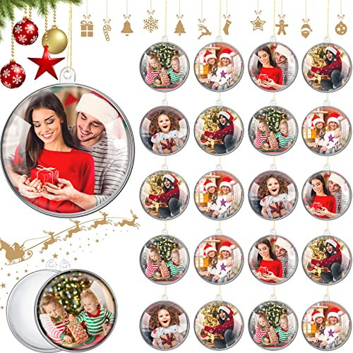 20 Stück Transparente Weihnachtskugeln Ornamente Kunststoff Kugeln zum Aufhängen Durchsichtig Hängend Weihnachtsbaum Bälle Ornament mit Gold Seil für Foto Bilder Weihnachten Basteln Deko