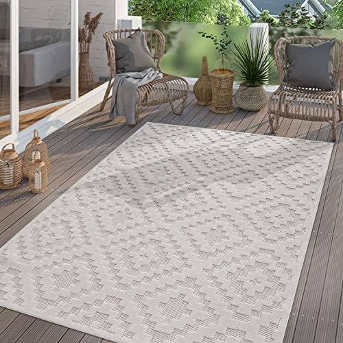 TT Home In-& Outdoor Teppich Wetterfest Balkon Küche Wohnzimmer Boho Skandi Design, Farbe:Creme 2, Größe:240x340 cm