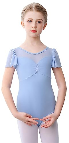 Bezioner Maillot gymnastik Ritmisk flicka, Maillot Balett Flicka Dans Leotards Blåshylsa för barn från 2 till 10 år, Blå, 130 (6-8 años, 120-130 cm)