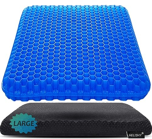 Gel Seat Cushion, Large Cooling Gel Cushion Breathable Honeycomb Chair Pads Gel Cushion with Non-Slip Cover for Home Office Chair Car Seat Wheelchair Absorbs Body Pressure Points, As Seen on TV