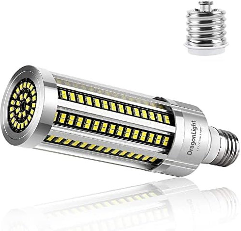DragonLight 60W Superhell Mais Licht LED Glühbirne Lüfterlos(Ersetzt 500Watt) - E27 LED Lampe mit E40 Adapter - 5000K Kaltweiß 7,200 Lumens für Gebiet Beleuchtung - Garage Werkstatt Straßenleuchte