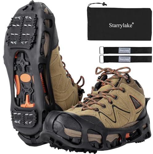 Starrylake Ice Snow Traction Cleats with 24 Steel Studs Crampons Anti Slip for Walking, S