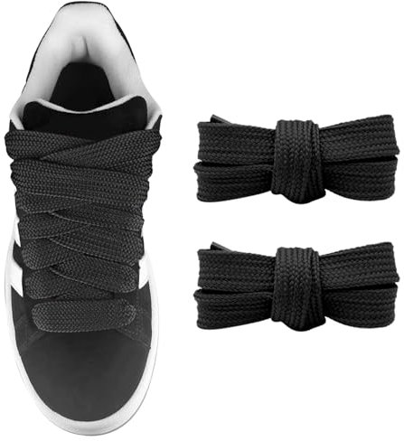 UamGlsob Cordones gordos para zapatillas Adidas Campus 00s, 20mm anchos cordones planos gruesos de repuesto para zapatillas de correr (Black, 45/115cm)