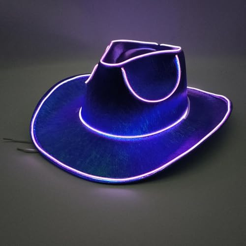 Générique Chapeau De Cowboy À LED, Chapeau De Cowboy Lumineux Pour Femmes Et Hommes, Chapeaux Lumineux À Paillettes Néon, Casquettes De Cowboy Tendance Pour Fêtes D'Halloween Disco