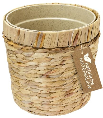 HMF Pot de Fleurs innovant tressé en Jacinthe d'eau, avec Pot de Plantes en matières premières durables, Rond | 25 cm de diamètre