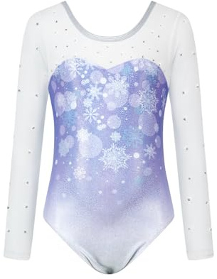 JiAmy Fille Justaucorps de Gymnastique avec Paillettes Manches Longues Léotard de Ballet Danse Patinage pour Enfant 3-12 Ans