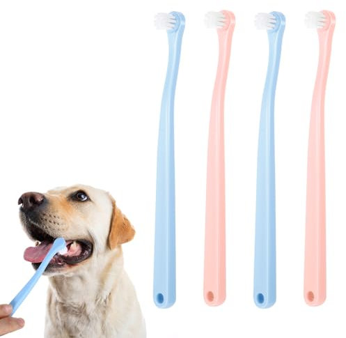 Sibba 4er-Pack Hundezahnbürste Katzenzahnbürste Haustierzahnbürste Welpenzahnpflegebürste Wiederverwendbare Tiefenreinigungsset Minikopf Weicher Griffiger Griff Bürste für Hunde Welpen Kätzchen Katze