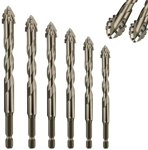 Generic Vier-Nut-Sägezahn-Exzenter-Bohrer, 6 Stück, Multifunktions-Bohrer-Set, hohe Härte schrägen Kopf Exzenter-Bohrer für Glas-Keramik-Fliesen