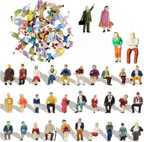 80 Stück Mini Modelleisenbahn Figuren Miniatur Figuren Verschieden Sitzende Und Stehende Figuren Passanten, Bemalte Sitzende Und Stehende Maßstab 1:85