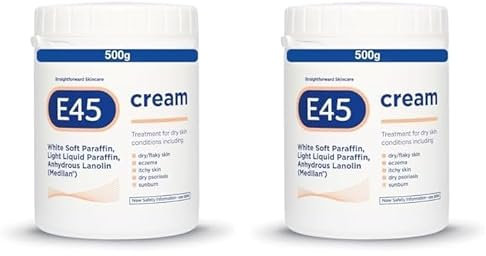 E45 Cream 500 g Tub – Moisturiser for Dry Skin and Sensitive Skin - Emollient Body Cream to Soothe Dry and Irritated Skin - Itchy Skin, Eczema Cream - Perfume-Free Face Cream and Non-Greasy Hand Cream