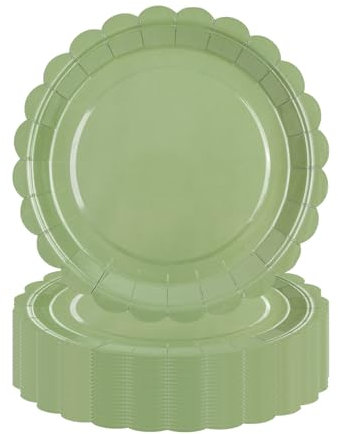 LDFDRT Lot de 50 assiettes en carton de 18 cm assiette jetable anniversaire - Assiettes de fête en papier - Décoration pour mariage, jardin, fête (Vert sauge)