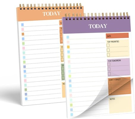 Moguxb Agenda Diaria A5 2 Piezas Planificador en Espiral Bloc de Notas de Lista de Tareas 52 Hojas Desprendibles con Impresión a Doble Cara para Trabajo, Escuela