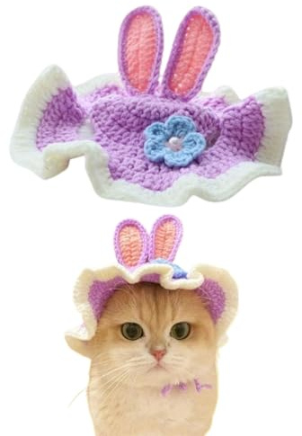 THXFUNAREA 1 bonnet tricoté pour petit chien, bonnet en forme d'oreilles de lapin, doux et confortable, pour petit animal de compagnie, décoration de fête (violet)