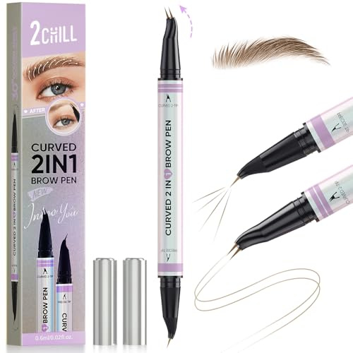 2CHILL 30° Gebogener Augenbrauenstift, Magic 2-in-1 Eyebrow Pencil, Wasserfest Augenbrauen mit 2 Spitzen, Lebendige Microblading Augenbrauenfarbe für Frauen, Make-up, das Den Ganzen Tag Hält (Braun)