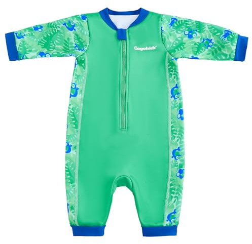Gogokids Conjunto de neopreno para bebé 0-3 años, traje de baño térmico para niño pequeño, cremallera frontal, traje de baño para bebé con forro de polar, mangas largas, protección solar y contra el