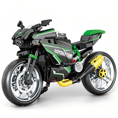 MGKEOUF Motorcycle Building Kits, Motorcycle Building Blocks, Building Set Construction Toys,Construction Engineering Bricks, Gift for Adults and Kids,Office Decorations,DIY Toys (Green)