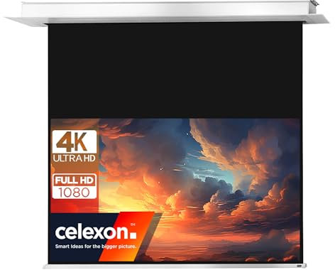 celexon Professional Plus Deckeneinbau-Motor-Leinwand 70 | 160x90 cm 16:9 | elektrische 4K, Full-HD Einbauinstallation mit Wandschalter, für Ihre Beamer-Projektionen | zur Montage in der Raumdecke