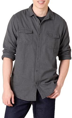 Amazon Essentials Men's Regular-Fit Long-Sleeve Two-Pocket Flannel Shirt, Charcoal Heather, L