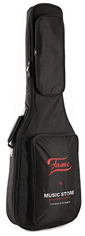 Fame Deluxe Gigbag für E-Gitarre, Wetterfest, Gepolstert, mit Rucksackgarnitur und Zubehörfach, Ideal für Unterricht und Probe, Schwarz/Rot