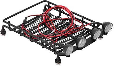 RC Car Roof Rack, Middle Size Roof Rack Luggage Carrier With 4 Round LED Lights for Axial SCX10 1/10 RC Crawler Car(4 White Light Color)