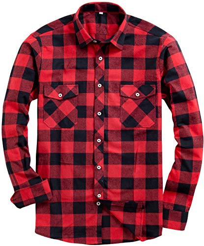 siliteelon Flannel Shirt Checked Shirt Mens Cotton Lumberjack Plaid Shirts
