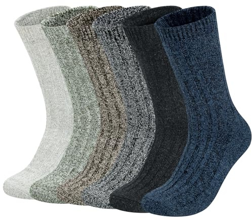 Justay 6 Pairs Mens Wool Socks Thermal Winter Work Socks Warm and Breathable Running Hiking Socks