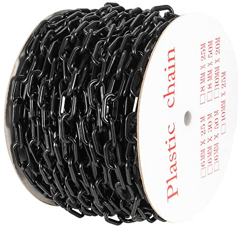 SEUNMUK 164 Feet Black Plastic Chain, Weatherproof Plastic Chain Safety Barrier Security Chain for Link Fence, Safety Barrier, Barricade, Crowd Control, Queue Line, Decoration, 1.4-inch Diameter Link