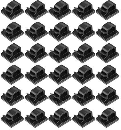 Clips Câbles, Adhésifs Clips Câble, Clips Rangement de Câble, Attache Câble Auto Collant, Gestion de Câble pour Organiseur de Fils Electriques TV, Chargeur, PC, Bureau, Maison, 30Pcs(Noir)