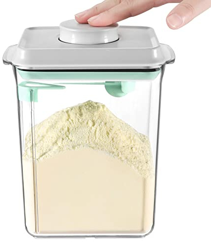 Mjölkpulver-förvaringsbehållare, Vione 2 300 ml, förseglad mjölkpulverdispenser med lock, enhandsmanövrering, BPA-fri, transparent