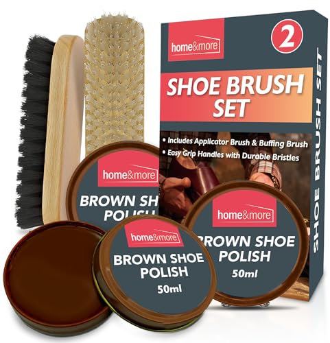 SOL 2pk Shoe Brush Set & 3 Brown Shoe Polish – Leather Boot Polish Kit – Includes Soft & Stiff Brushes, 3 Wax Tins for Leather Shoe Care, Cleaning, Conditioning, Shine & Scuff Protection