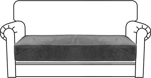 CHELZEN Velvet Sofa Seat Cushion Cover, Stretch Sofa Cushion Slipcovers, Soft Couch Cushion Covers, Furniture Protector with Elastic Bottom (2 Seater, Gray)
