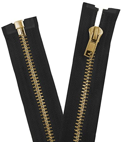 Mandala Crafts 46 Inch Metal Heavy Duty Zippers - #10 Black Tape Antique Brass Metal Separating Zippers for Sewing Jacket Coat Upholstery