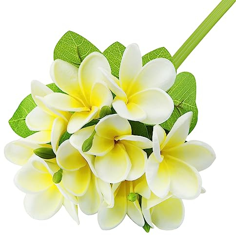 Boerni 3 st falsk lila blomma, realistisk latextouch, falsk Hawaii Ray Frangipani bukett med knoppar och blad för gör-det-själv hantverk, bröllop, sommarfest, dekoration