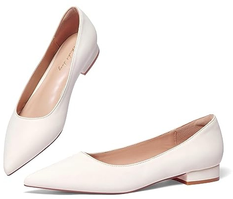 Zhabtuc Ballerine Donna Scarpe Basse a Punta Eleganti Scarpe Decolte Tacco Basso Slip-on Ballet Flats Bianco 41EU