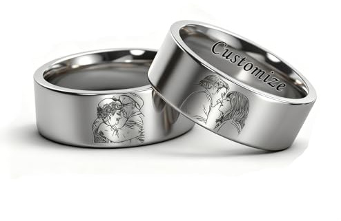 Hsumonre Anillo Personalizado Con Foto Para Parejas Hermanas Mejores Amigos Patrones Grabados En El Interior De La Lata Texto Personalizado Anillo De Regalo De Graduación De Cumpleaños (Plata)