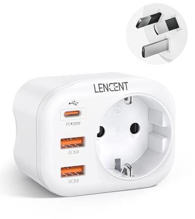 LENCENT Reseadapter Sverige/EU till AUS CN Adapter, Typ I Travel Adapter Snabb Laddning Plug med 2 USB QC3.0 + 1 Typ-C PD 20W, Socket Strömadapter för Australia, Kina, Nya Zeeland, Argentina Uttag