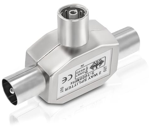 BINGFU TV Antennenverteiler 2Fach, Antennenkabel Verteiler, 2 Wege 1x IEC Koax Kupplung auf 2x Koax Stecker T-Kupplung Koax-Adapter Splitter für DVB-T/BK Analoges und digitales Kabelfernsehen