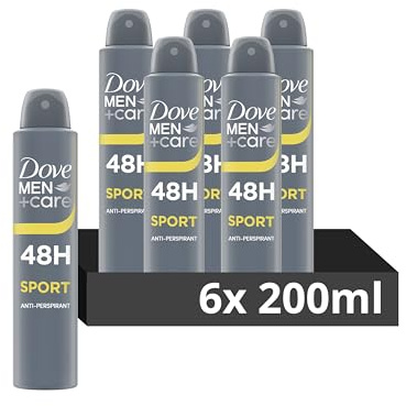 Dove Men+Care Sport Anti-Perspirant Aerosol Deodorant Spray with ¼ moisturising cream for 48 hour sweat and odour protection 6x 200 ml