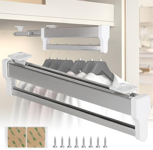 DBREAKS Ausziehbare Kleiderstange zum Herausziehen der Kleiderbügel, Kleiderstange Schrank, Garderobenstange, Verstellbarer kleiderschrank Stange, für Schrank mit Einer Tiefe von Mehr Als 350 mm