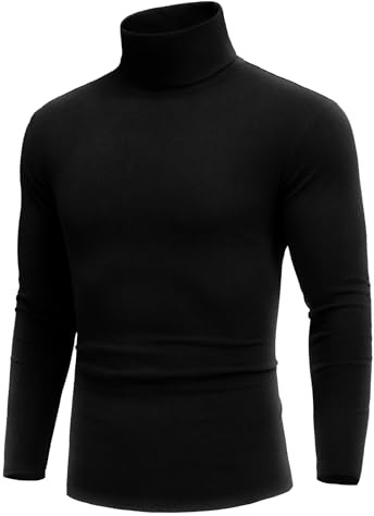 COOFANDY Pull à col roulé pour Homme - Col Montant - Pull d'hiver à col roulé - Chemise Thermique à Manches Longues - Épais - Noir M