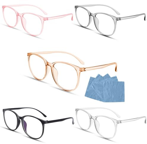 Soleeya 5 Stück Blaulichtfilter Brille Transparent, 5 Farben Blaulichtfilter Brille Gaming + 5 Brillenputztuch Unisex Gradfreie Computerbrille UV Blaues Blockiert Verringerung Augenbelastung