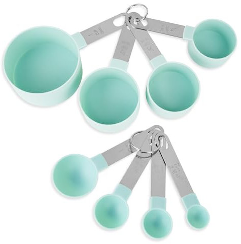 FONYA 8-Piece Black Measuring Tools - Nylon, 4 Measuring Cups / 4 Measuring Spoons with Metal Handles for Liquids and Solids (Lake Green)