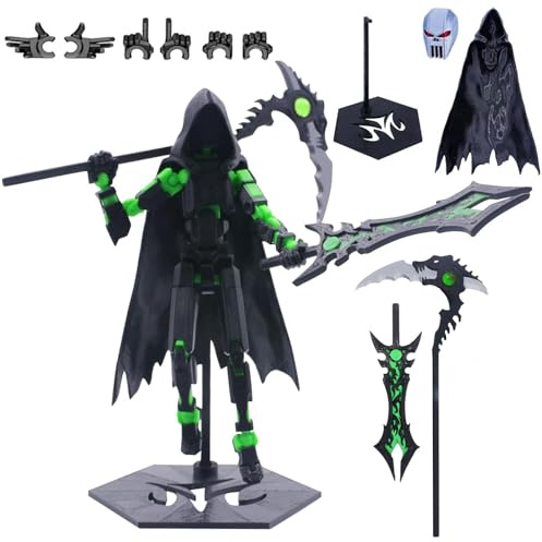 TZMFHD T13 3D Printed Titan 13 Action Figure - Reaper Cloaked Multi-Jointed Robot Toy, Game Lover Desktop Decoration (Black, Green)