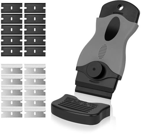 Flintronic Rascador, Rasqueta para Vitrocerámica Multiusos, 1 Rasqueta Multiusos Profesional, con 20 Cuchillas para Ventanas, Espejos, Azulejos Limpieza (Negro)