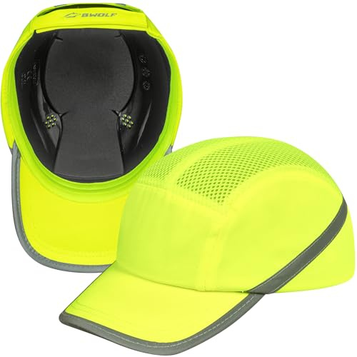 BWOLF TRIVOR Anstoßkappe Herren Stoßkappe Sicherheitskappe Sicherheitshelm mit ABS-Schale EN 812 mit Reflexstreifen Schutzhelm Helmkappe, HV Gelb
