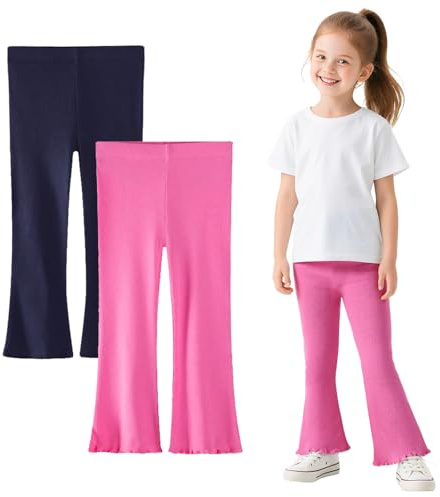 Baogaier Flickleggings, bomull, stretch, ventilerande utsvängda yogabyxor, 2-pack, barn, mjuka utsvängda yogabyxor, dansbyxor, enfärgade, bootcut, byxor, långa leggings, storlek 92–122, 2–7 år